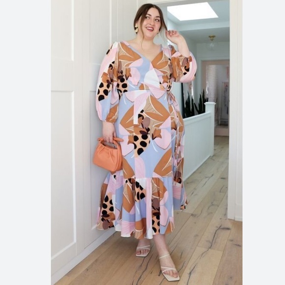 Anthropologie hutch bloom wrap midi dress lace up back wedding guest dress 1X - Picture 8 of 16